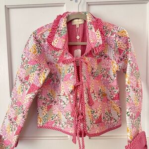 Simple Southern Pink Floral Patchwork Blazer